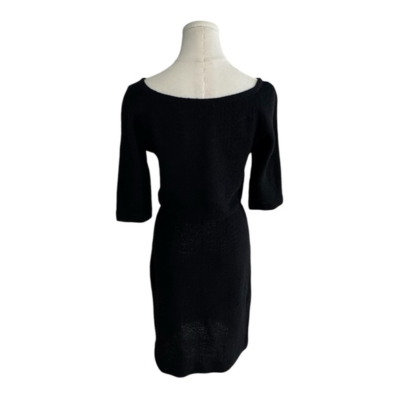 Vintage GOLDWORM Black Knit Midi Dress 2/3 Sleeve Party Work Size M 6 8 Fitted - Picture 1 of 7